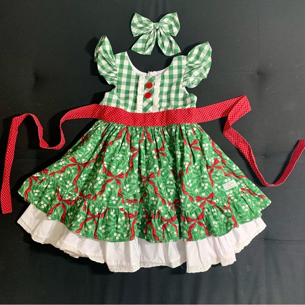 Tabitha Twinkle 5-6 Green and Red Kids Dress